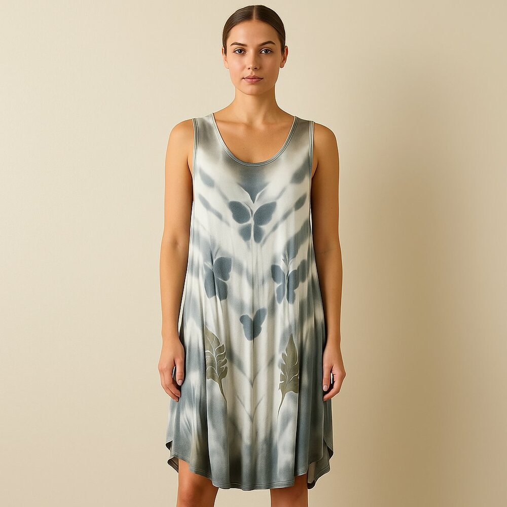 Tie Dye Butterfly Sleeveless Dress White Blue Medium Large XL